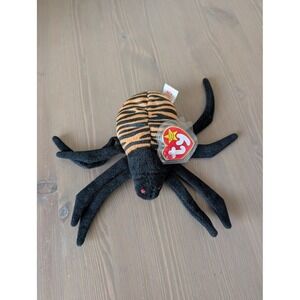 Ty Beanie Baby Spinner the Spider Vintage Plush Black Orange Striped 4036 Bug